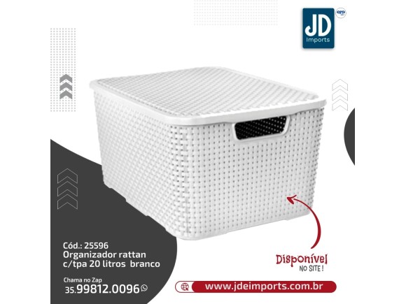 ORGANIZADOR RATTAN C/ TAMPA 20 LITROS- BRANCO 25596CS