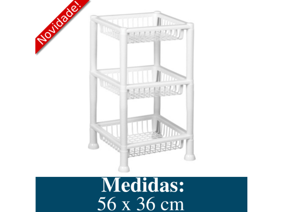 CESTO QUADRADO EMPILHAVEL COM 03 ANDARES BRANCO 351