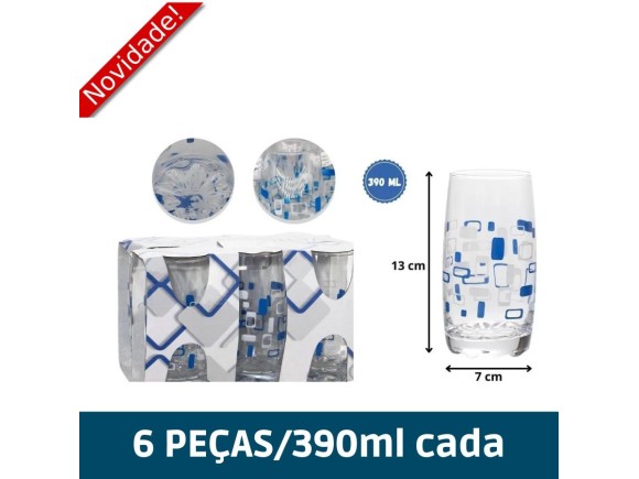 COPO DE VIDRO VENEZA 390 ML 6PCS  VD73