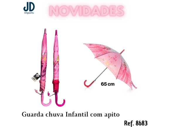  GUARDA CHUVA COM HASTES EM METAL FIXAS E TECIDO DE POLIESTER COM CABO PLASTICO MENINA NOVO L*6002