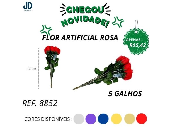 FLOR ARTIFICIAL ROSAS 5 GALHOS 2520