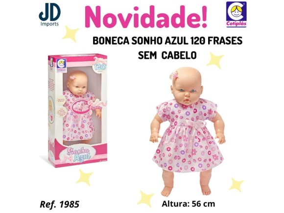 Boneca Cotiplás Sonho Azul 120 Frases Sem Cabelo