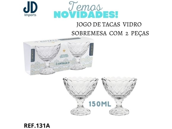 JOGO DE TACAS  VIDRO  SOBREMESA  COM  2  PECAS  150ML  H131A