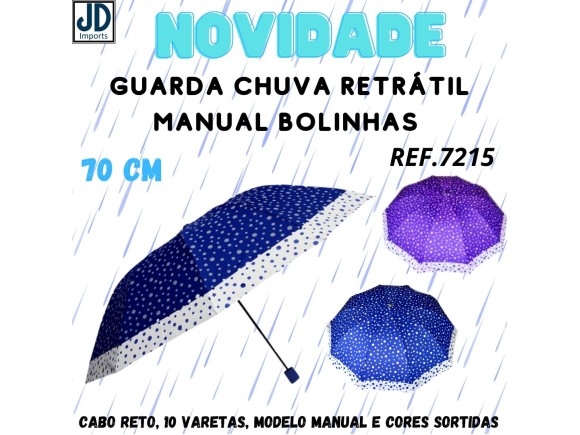 GUARDA CHUVA RETRATIL MANUAL POLIESTER BOLINHAS SORTIDO - CO20012