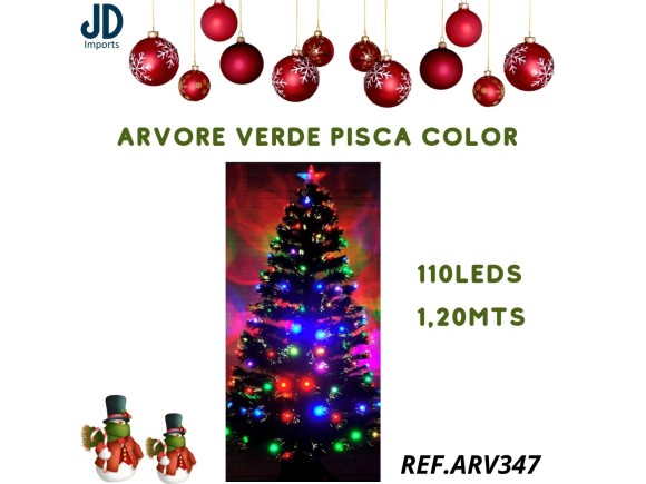 ARVORE VERDE PISCA COLOR C 110 LED FIBRA OTICA 120MT BIVOLTS PÉS FERRO ARV347