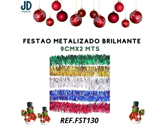 FESTÃO METALIZADO BRILHANTE C/ CORAÇÃO 9CM X 2MTS FST130