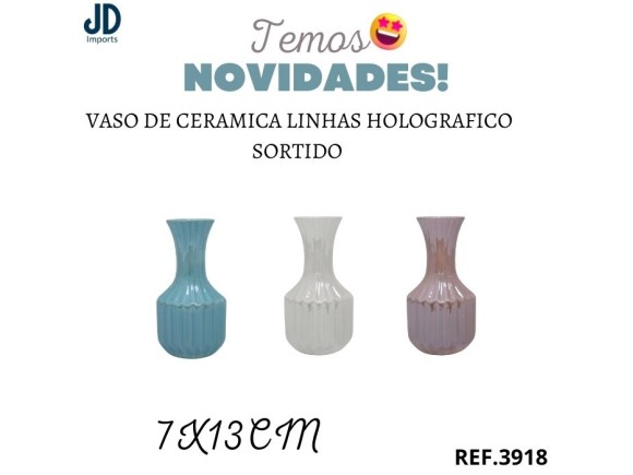 VASO DE CERAMICA LINHAS 7X13CM HOLOGRAFICO SORTIDO CT0247