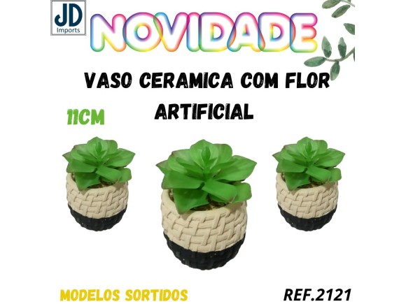 VASO CERAMICA C/ FLORES 12 CM  VA7202