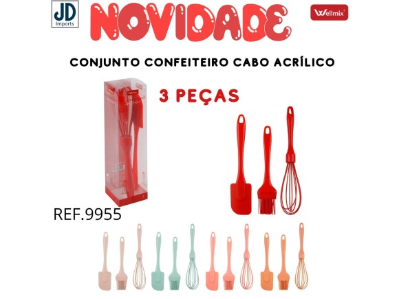 KIT CONFEITEIRO CABO ACRILICO COLORS 3PCS WX09955