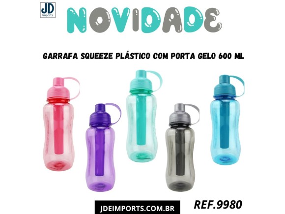 GARRAFA  SQUEEZE PLASTICO PORTA  GELO  600ML   CB1094